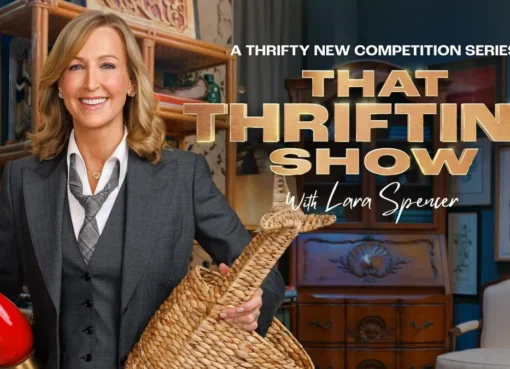 Lara Spencer smiling on a TV show set.