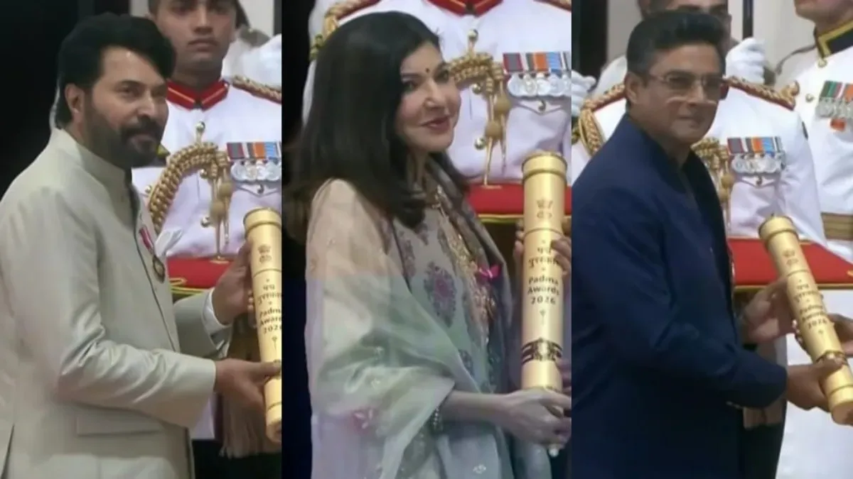 Mammootty and R Madhavan standing proudly at the Padma Awards ceremony