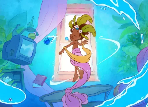 Animated still from the film Julián showcasing vibrant colors and characters.