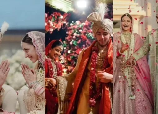 A collage of stunning celebrity wedding photos.