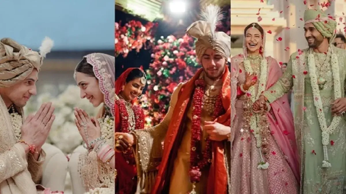 A collage of stunning celebrity wedding photos.