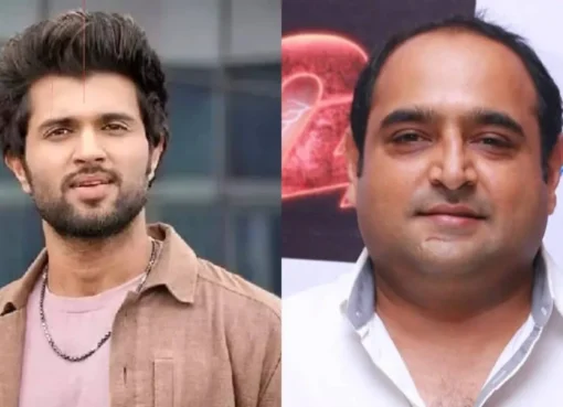 Vijay Deverakonda and Vikram Kumar in a graphic, hinting at their collaboration for a new film.