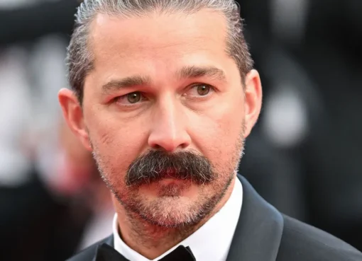 Shia LaBeouf looking stressed in a courtroom.