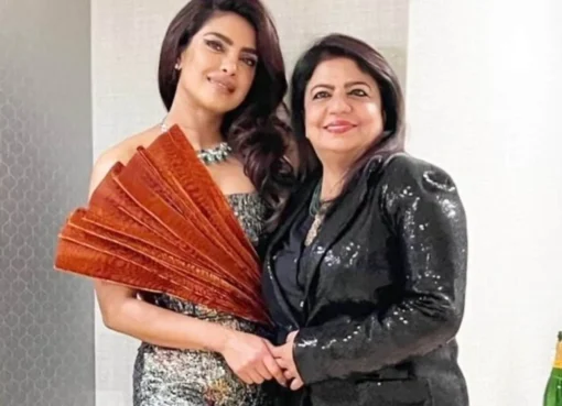 Priyanka Chopra and her mom Madhu Chopra smiling together in a warm photo.