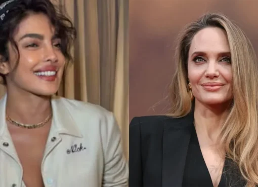 Priyanka Chopra and Angelina Jolie smiling.
