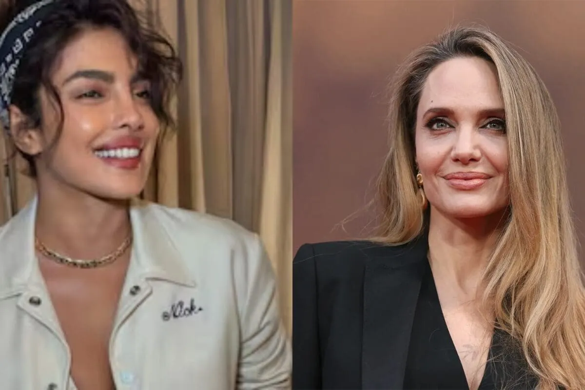 Priyanka Chopra and Angelina Jolie smiling.
