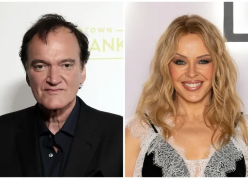Photo collage of Quentin Tarantino and Kylie Minogue.