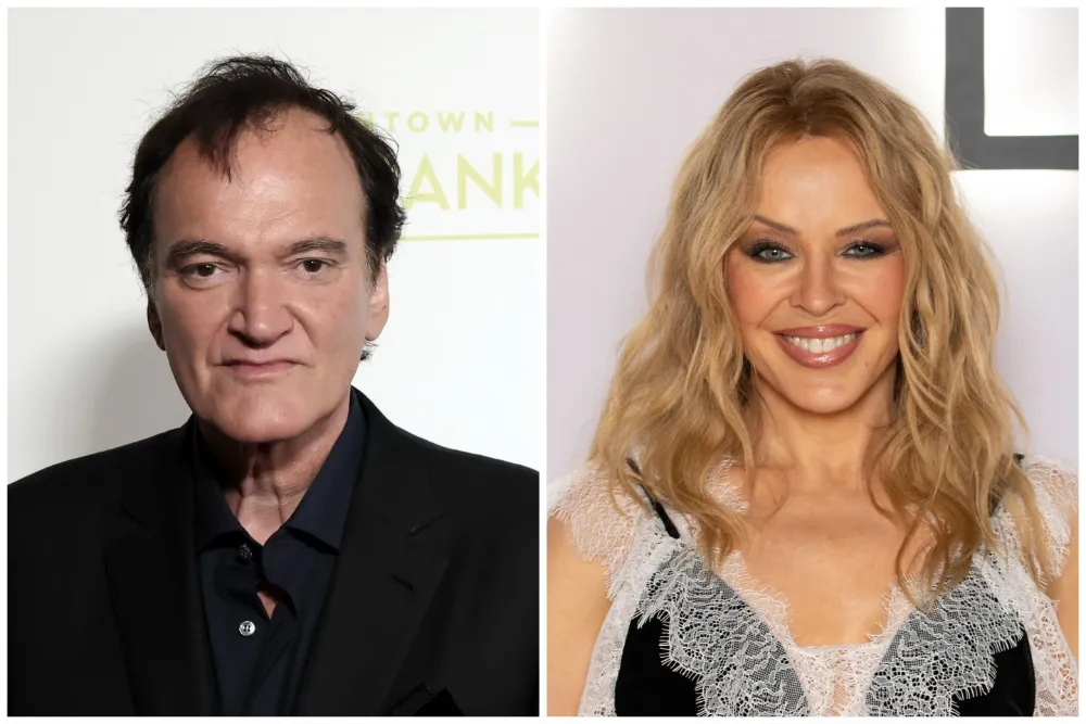 Photo collage of Quentin Tarantino and Kylie Minogue.