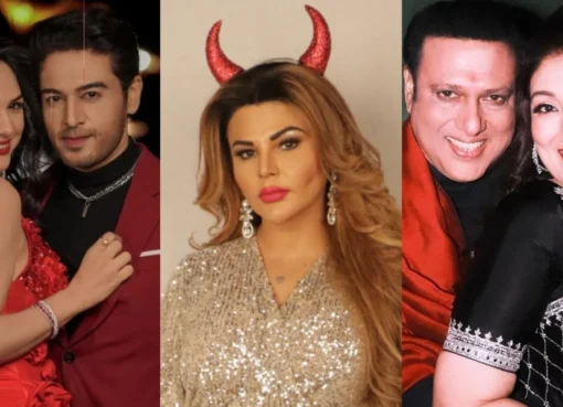 Celebrity gossip headlines about Rakhi Sawant and Sunita Ahuja.