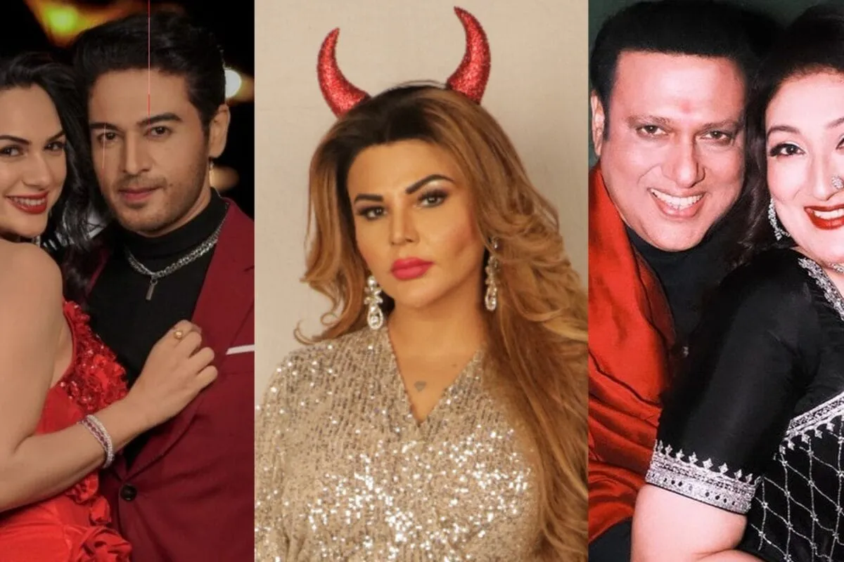 Celebrity gossip headlines about Rakhi Sawant and Sunita Ahuja.