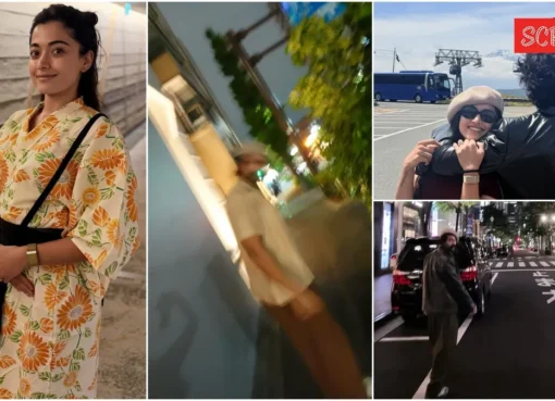 Rashmika Mandanna and Vijay Deverakonda looking happy and relaxed during their 'extra fun' trip to Japan, likely surrounded by Japanese scenery.