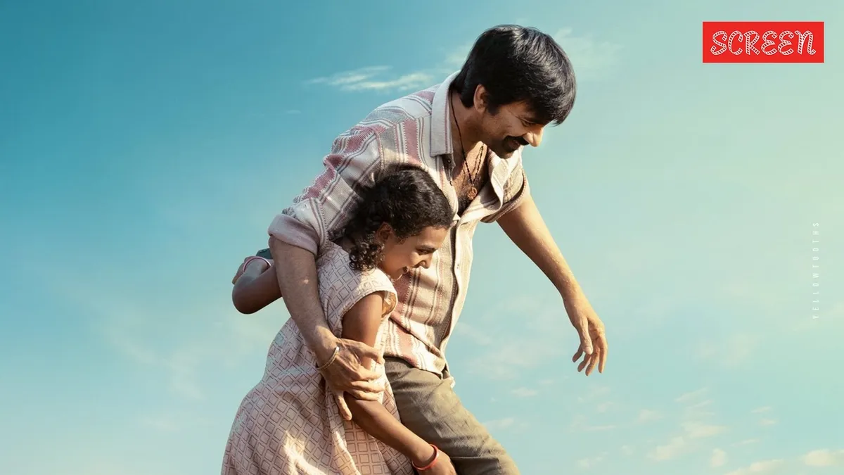 Ravi Teja looking thoughtful in a movie still for Irumudi, a father-daughter story.