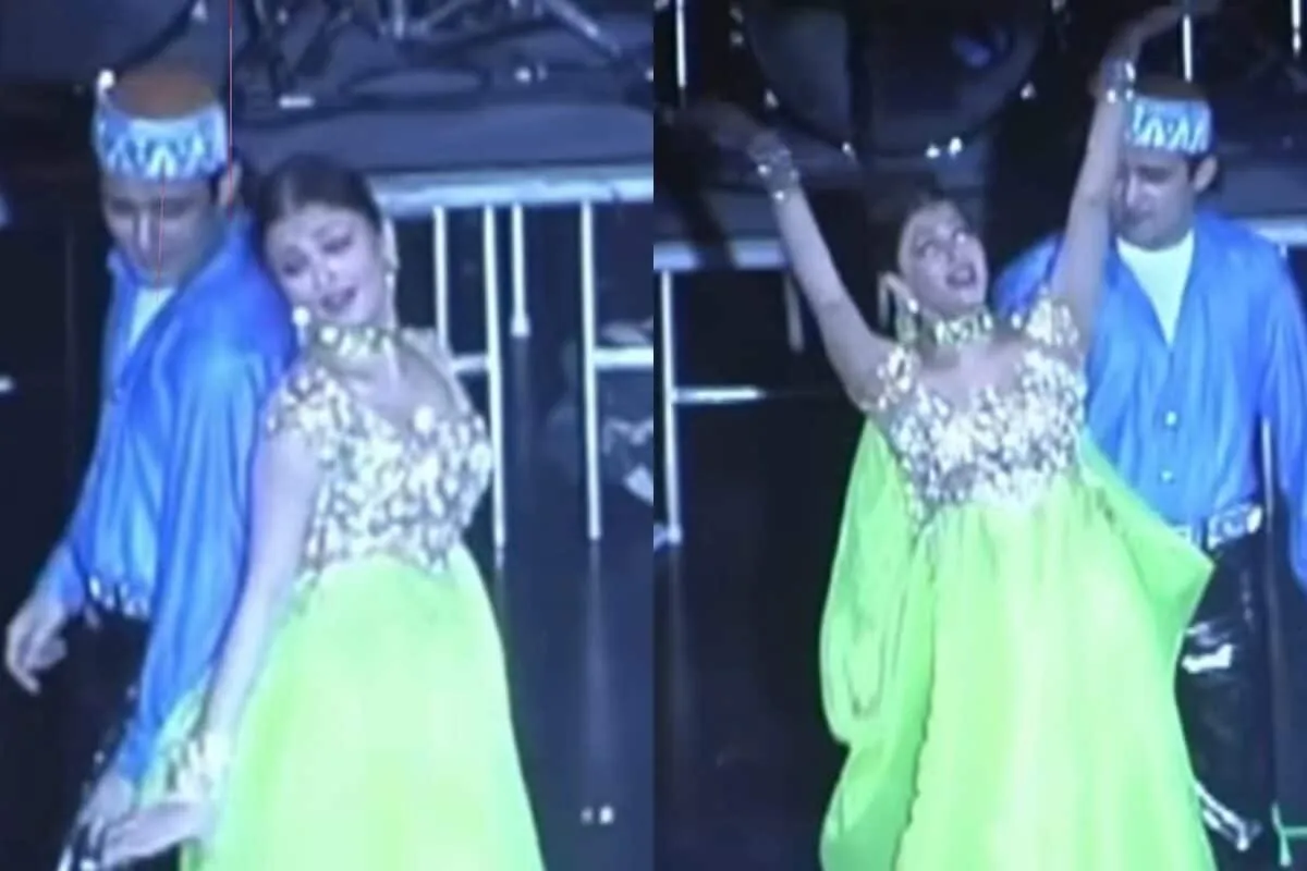 Aishwarya Rai and Akshaye Khanna performing on stage in 1999.