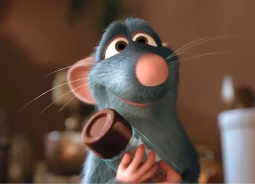 Patton Oswalt smiling, next to an image of Remy from Ratatouille.