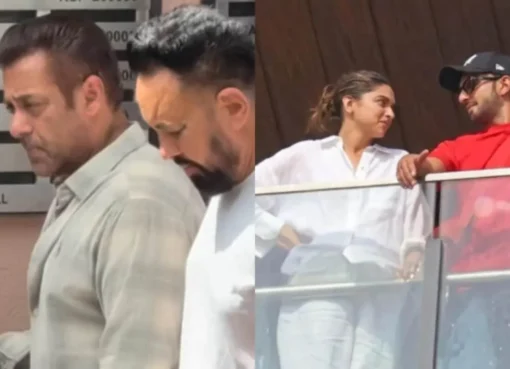 Salman Khan looking sad at a funeral and Deepika Padukone showing her baby bump.