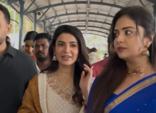 Samantha Ruth Prabhu and Raj Nidimoru praying at Tirupati temple.