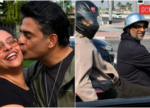 R. Madhavan and Sarita enjoying a bike ride in Dubai.