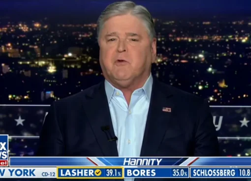 Sean Hannity hosting his show on Fox News