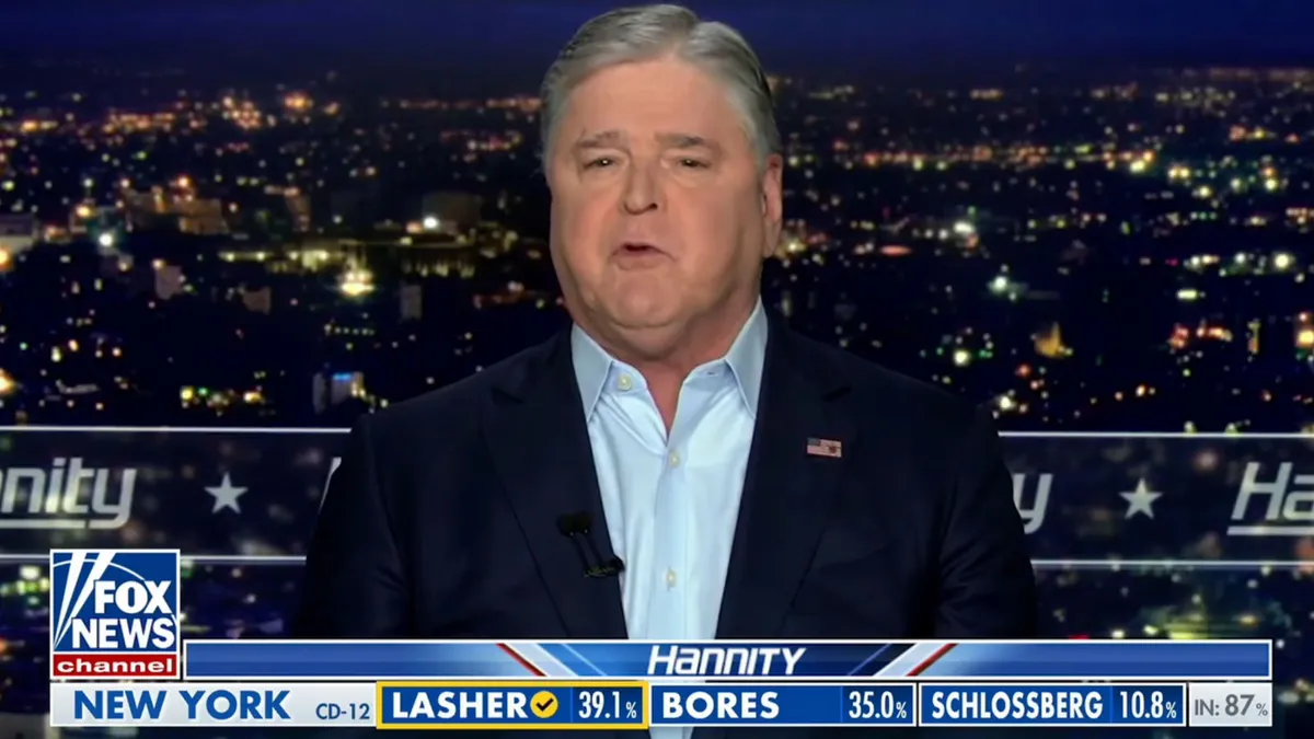 Sean Hannity hosting his show on Fox News