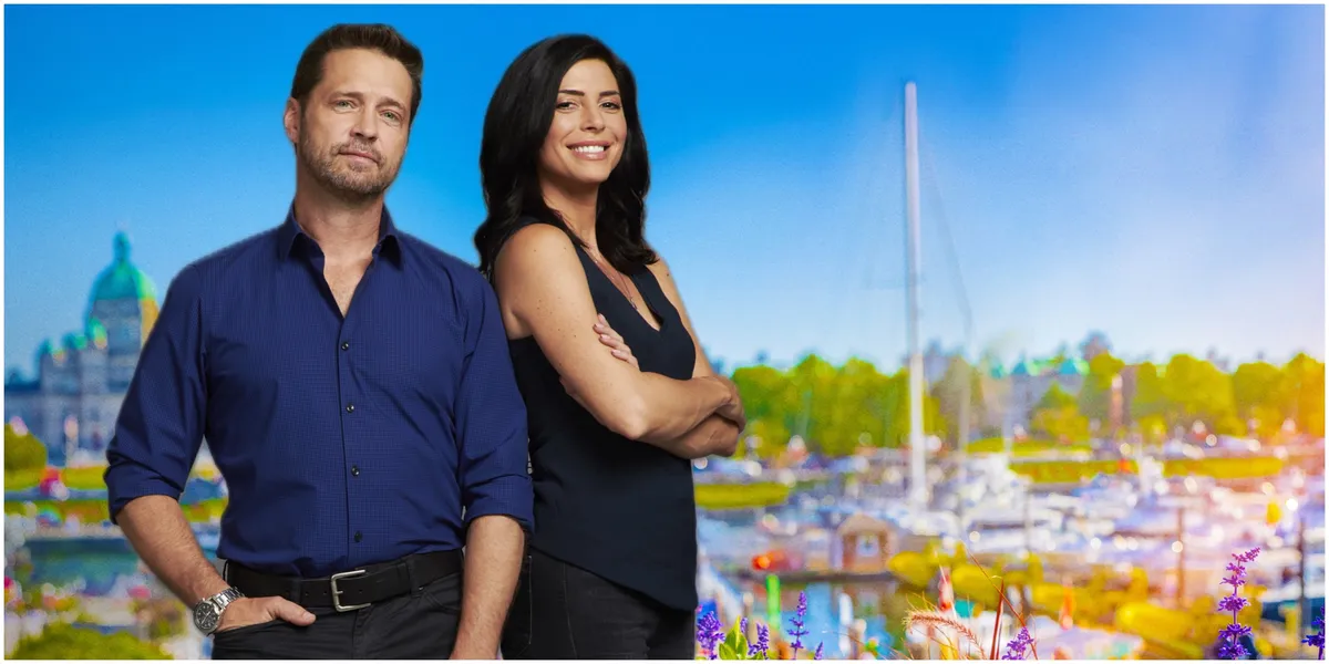 A sleek and stylish promotional image for the 'Private Eyes West Coast' detective series, hinting at a cool, sunny aesthetic.