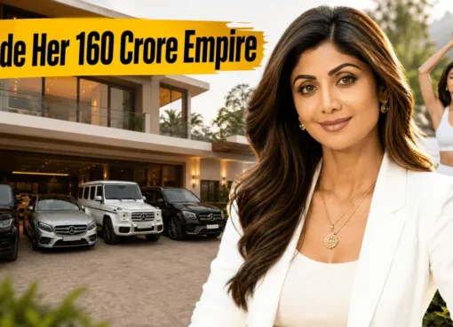 Shilpa Shetty smiling, standing elegantly next to a sleek luxury car.
