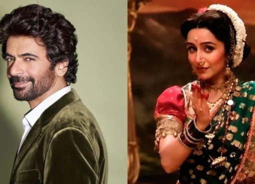 Collage of Sunil Grover sleeping by a river and Shraddha Kapoor in a colorful Lavani costume.