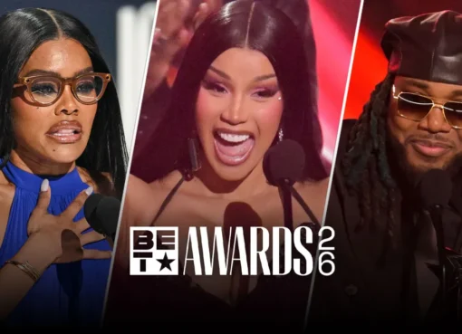 Teyana Taylor smiling while holding her BET Icon of the Year award