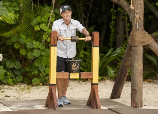 Animated animals competing in a Survivor-like challenge on a tropical island.
