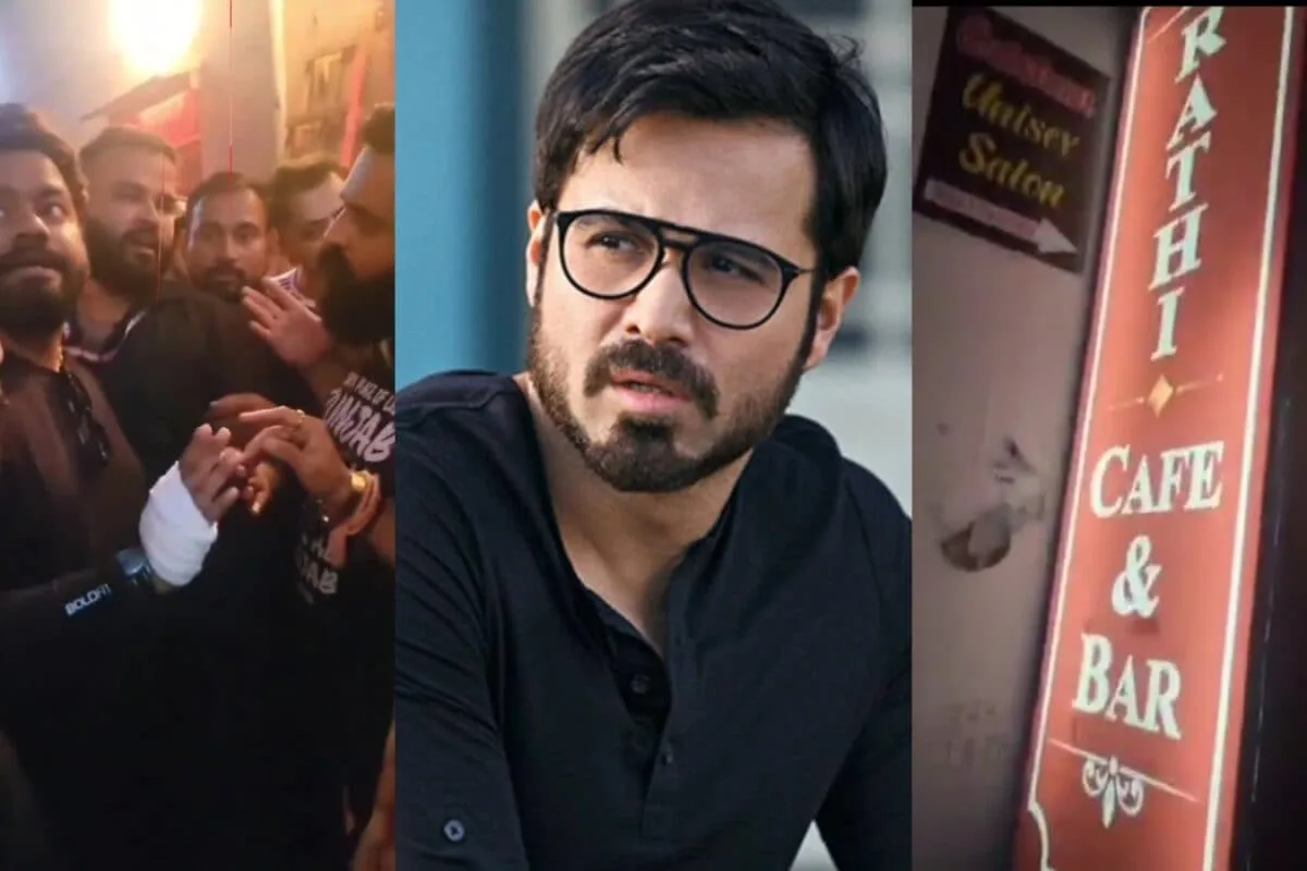 Emraan Hashmi looking concerned on a film set in Haridwar amidst local protests.