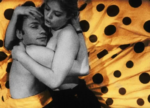 Promotional image for the 1967 film Deadly Sweet, featuring its lead actors Jean-Louis Trintignant and Ewa Aulin in a stylish, pop art aesthetic.