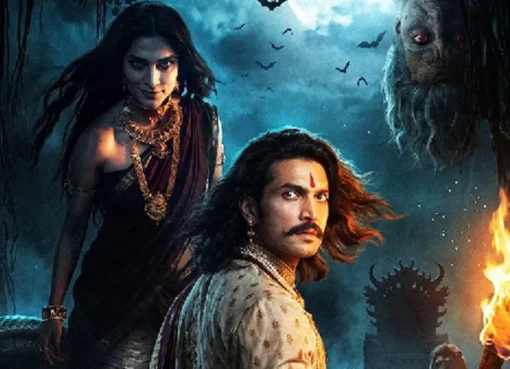 An animated depiction of King Vikramaditya carrying the ghost Betal on his back.
