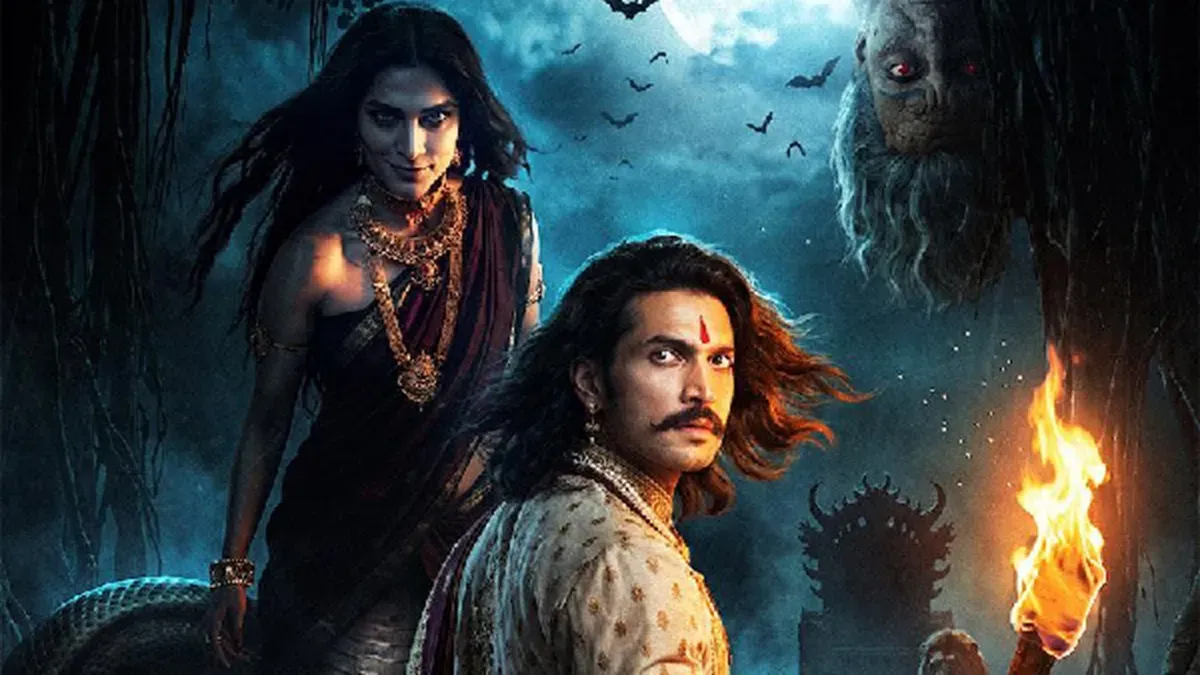 An animated depiction of King Vikramaditya carrying the ghost Betal on his back.