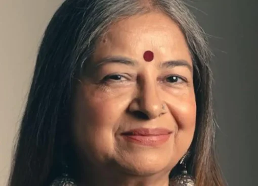 Close-up photo of Rekha Bhardwaj, singer, smiling softly.