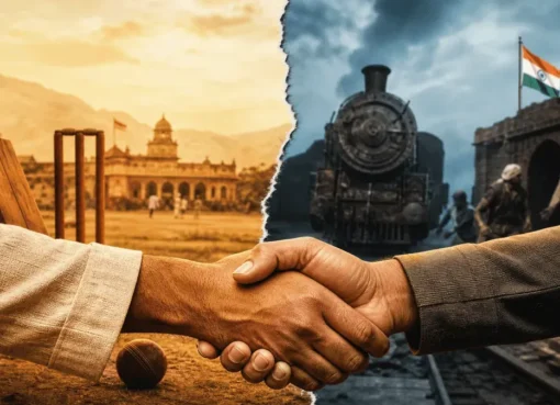 Split image of Aamir Khan from Lagaan and Sunny Deol from Gadar looking intense.