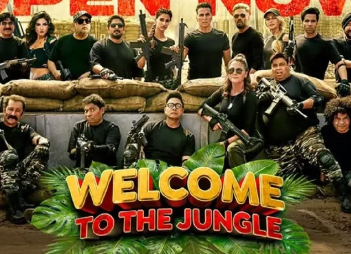 A movie poster for 'Welcome To The Jungle' featuring Akshay Kumar.