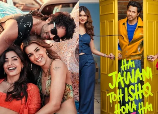 Rashmika Mandanna, Kriti Sanon, and Shahid Kapoor in a movie still from Cocktail 2.