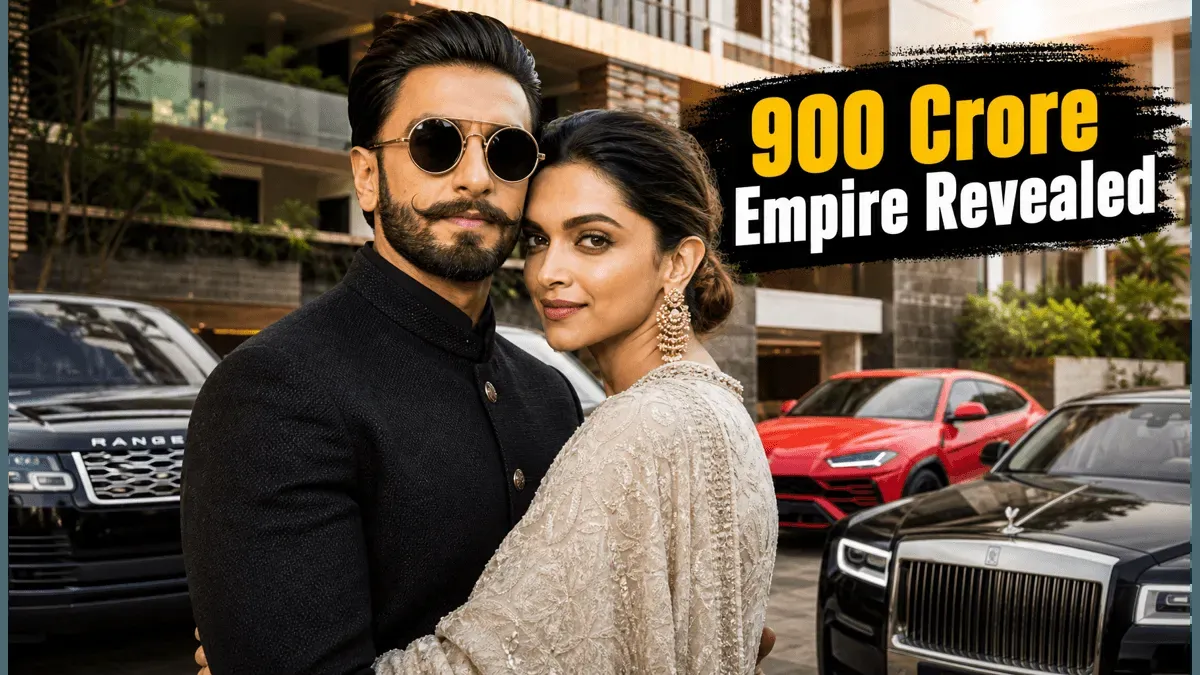 Deepika Padukone and Ranveer Singh smiling and posing, looking stylish.