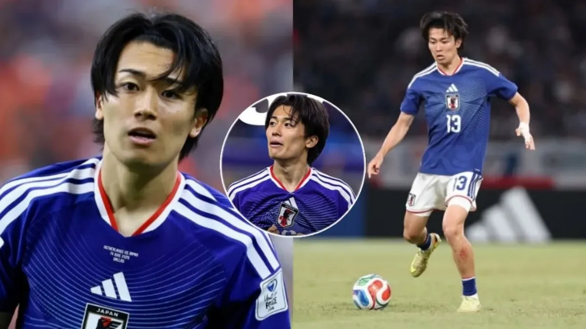 Japanese football player Keito Nakamura celebrating on the field.