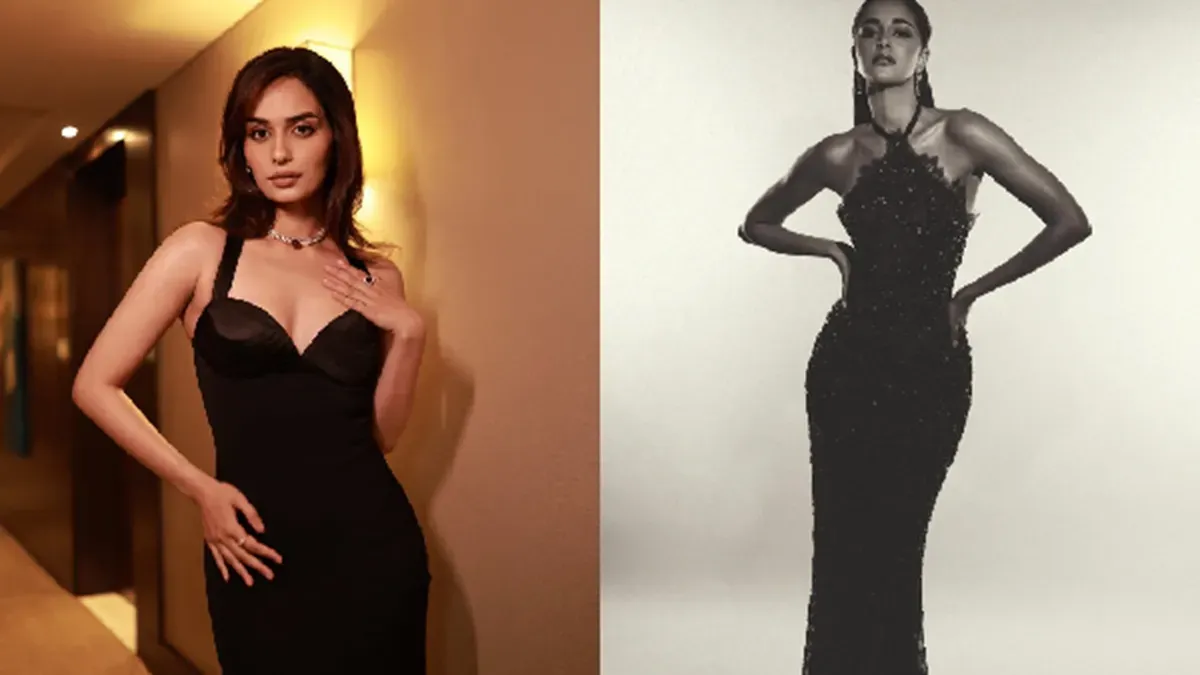 Bollywood actresses Manushi Chhillar and Ananya Panday in stunning black outfits.