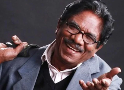 A close-up shot of Bharathiraja, the acclaimed Tamil film director.