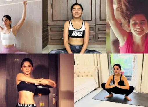 A diverse group of people practicing yoga poses together in a sunny, calming setting.