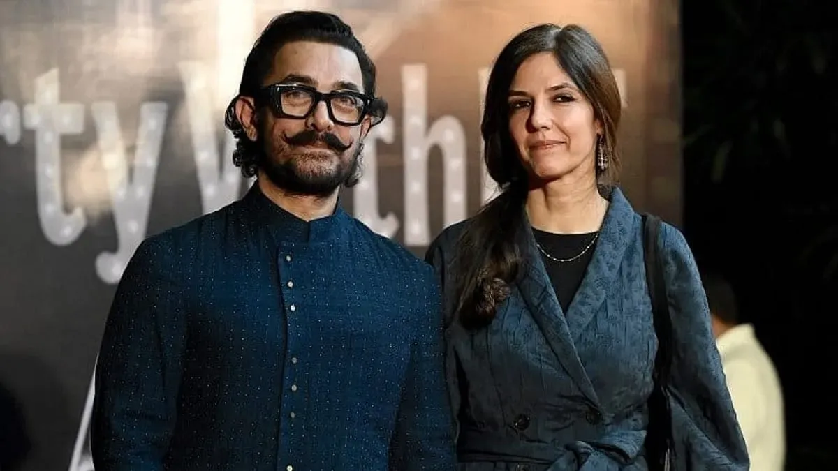 Aamir Khan smiling happily with Gauri Spratt.