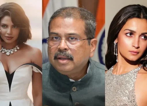 A collage showing various Indian celebrities and a government official, representing reactions to a political event.