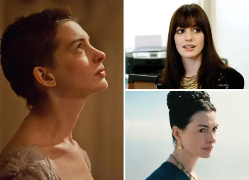 Collage of Anne Hathaway in various movie roles
