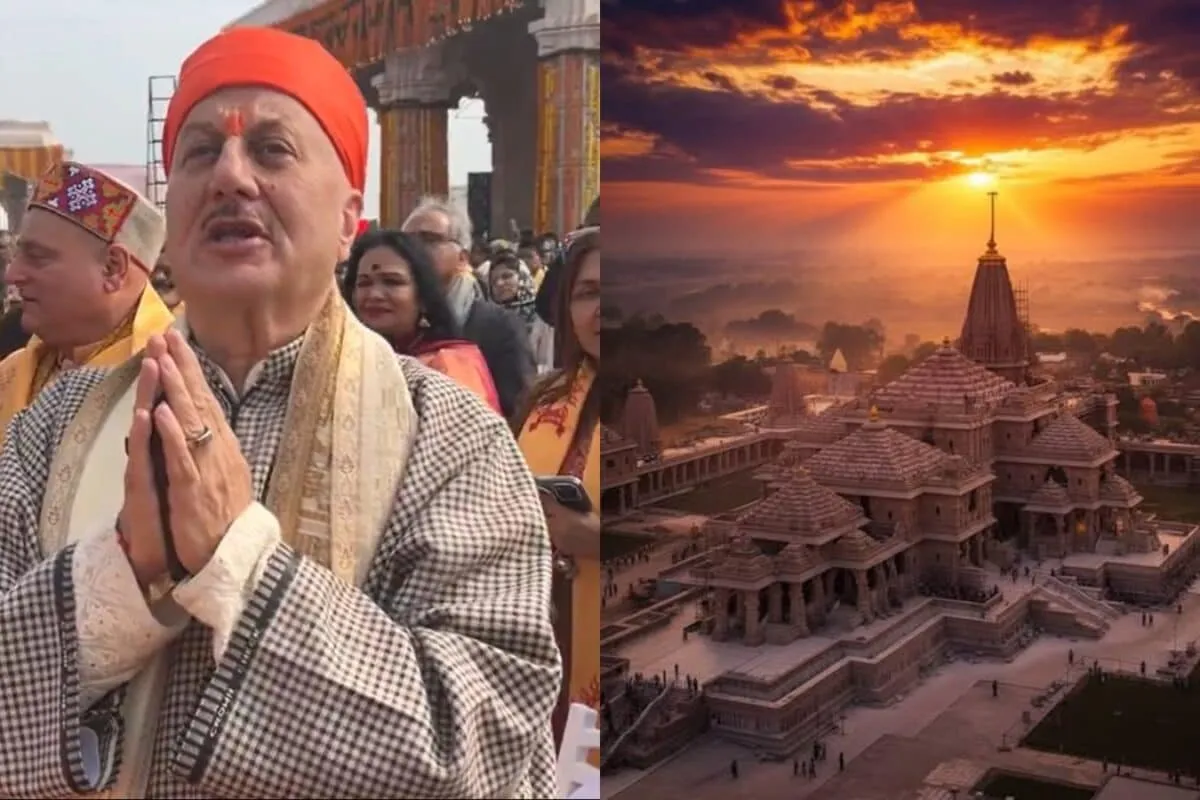 Anupam Kher speaking at a podium.