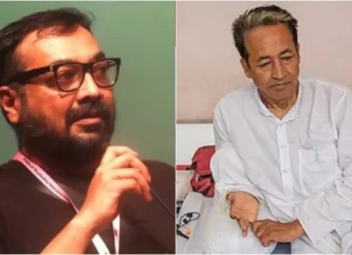 Anurag Kashyap looking serious while supporting a cause