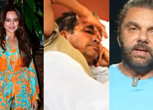 A collage showing Sonakshi Sinha at a protest and Sohail Khan looking serious.
