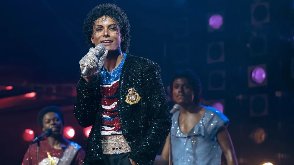 Movie poster for Michael, the Michael Jackson biopic, featuring a silhouette of a performer dancing.