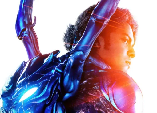 Xolo Maridueña in his Blue Beetle superhero costume.
