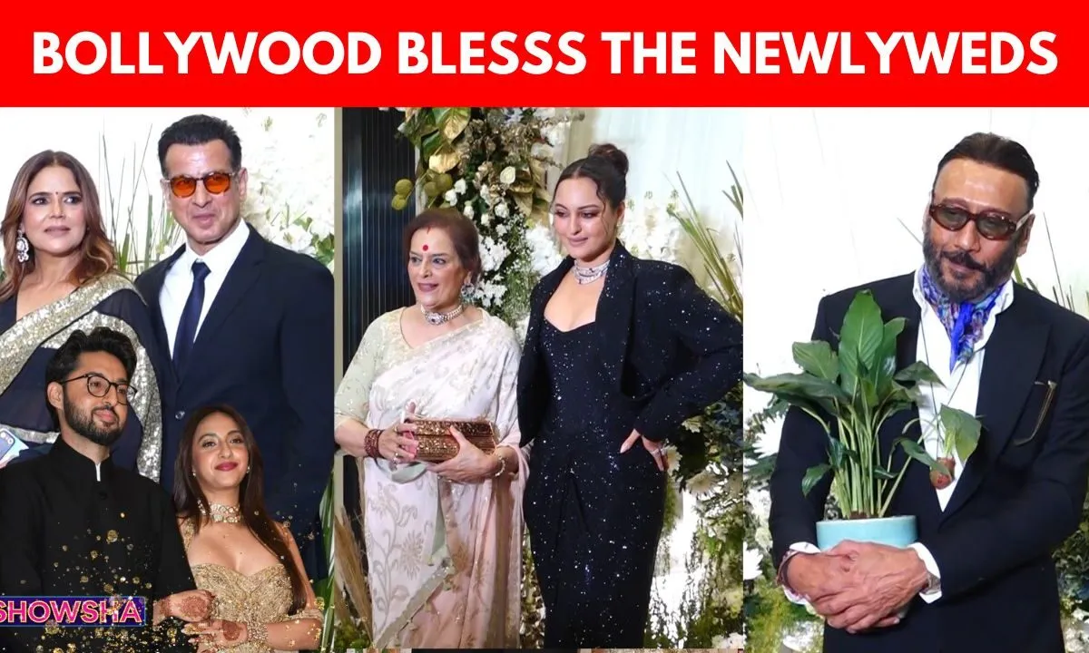 Bollywood celebrities posing at a wedding reception event in Mumbai